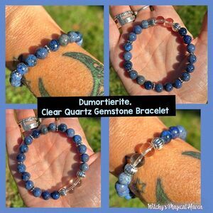 Dumortierite and Clear Quartz Gemstone Beaded Bracelet